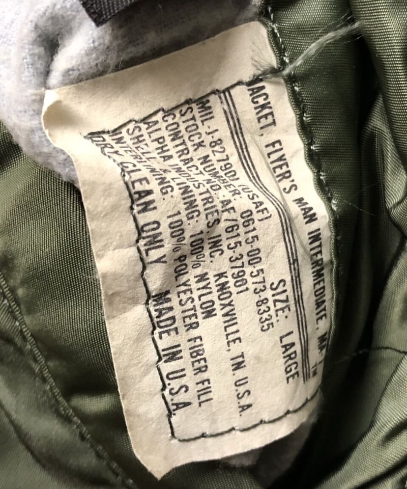 U.S.A.製時代最終期MA-1美品〉U.S.A.製時代最終期ALPHA社IDEALジッパー