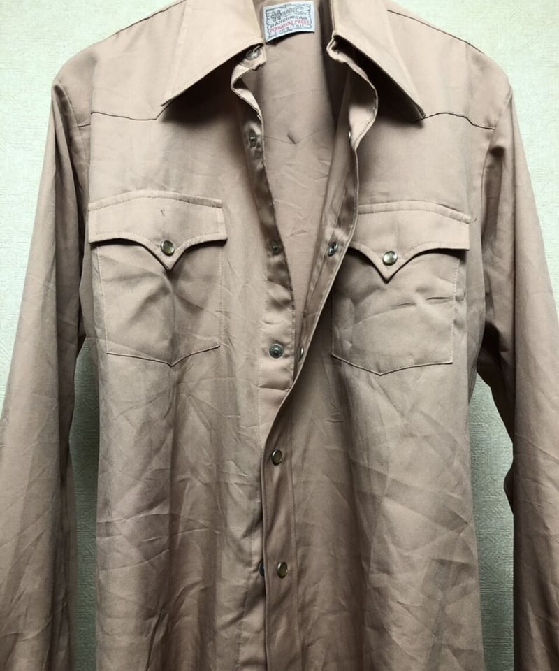 H BAR C / 70s/ウエスタンシャツ/14.5/ポリエステル/ベージュ セブンティーズH BAR C〉70年代U.S.A.製H BAR C希少襟芯ポリエステル
