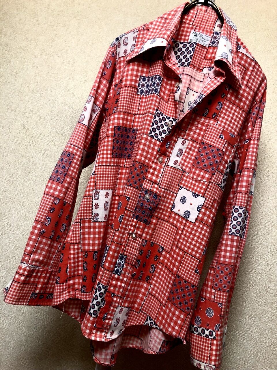 70s 総柄シャツ セブンティーズ総柄シャツシリーズ②〉70年代後期ポリエステル