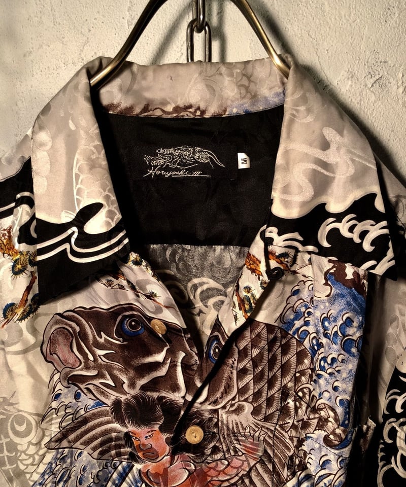 和柄シャツ　シルク ナインティーズR&Rチンピライズム〉90年代伝説彫師三代目彫よし