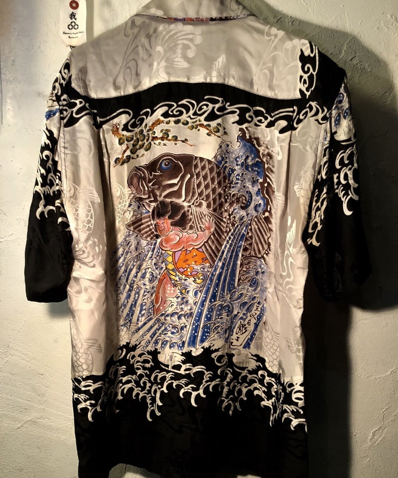 和柄シャツ　シルク ナインティーズR&Rチンピライズム〉90年代伝説彫師三代目彫よし