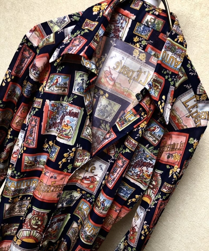 70s 総柄シャツ セブンティーズ総柄シャツシリーズ②〉70年代後期ポリエステル