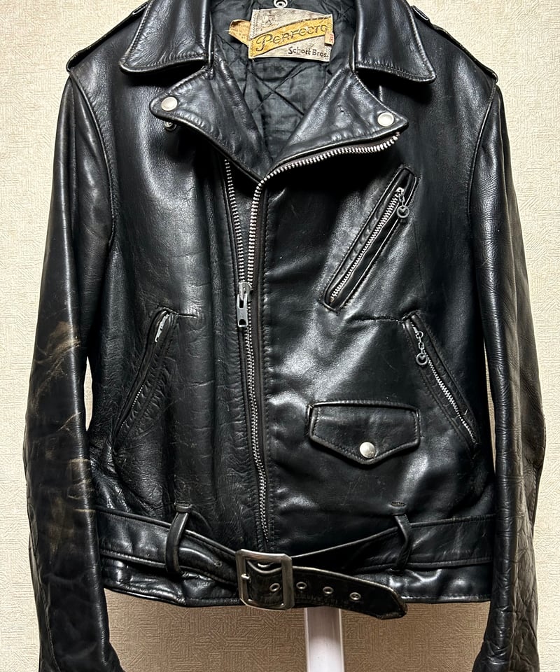 牛タグ前期Schott Bros希少ワンスターR&R茶芯ライダース〉70,s U.S.A.製