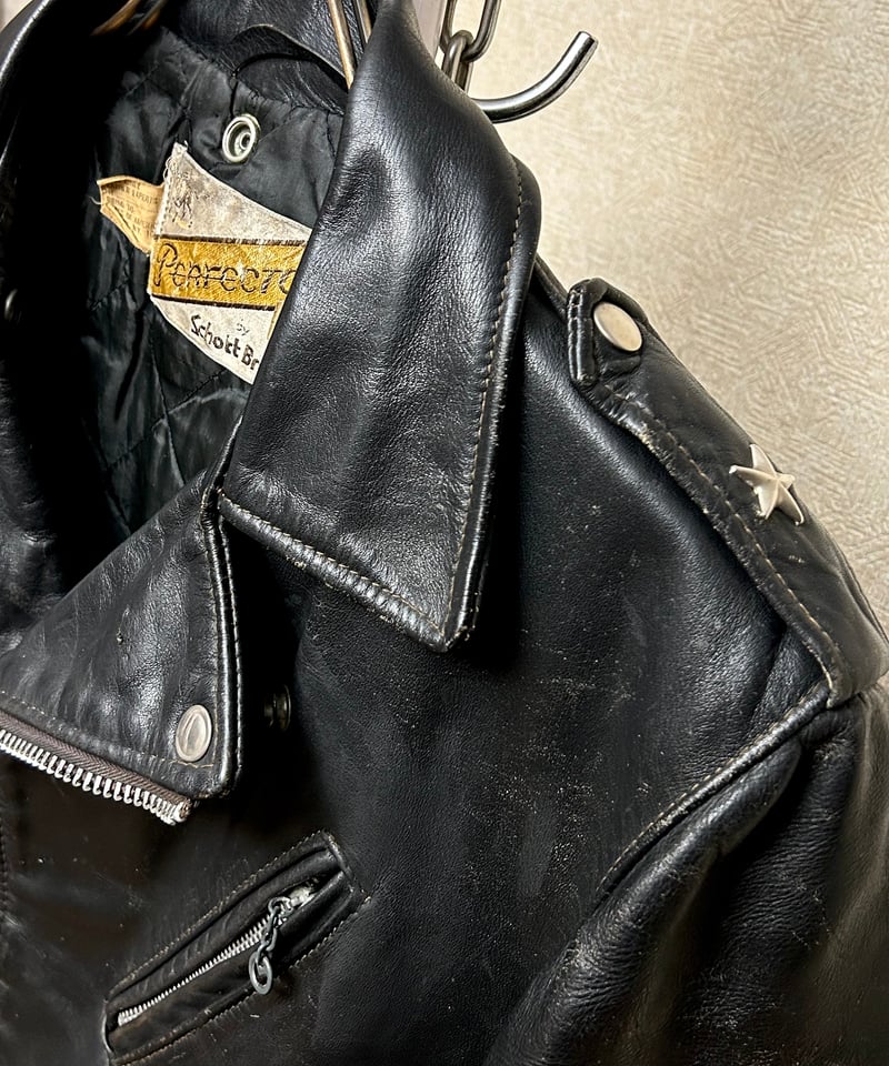 牛タグ前期Schott Bros希少ワンスターR&R茶芯ライダース〉70,s U.S.A.製