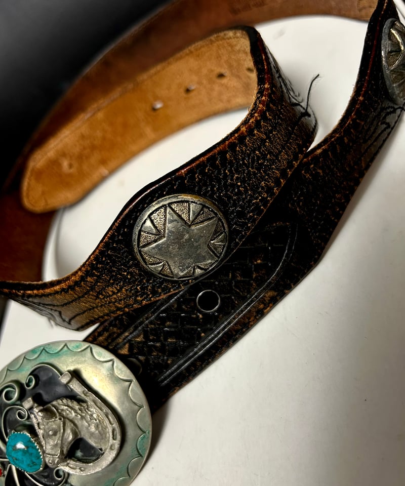 USA製1995年製 希少Justinジャスティン 本革 コンチョ付きベルト 楽天