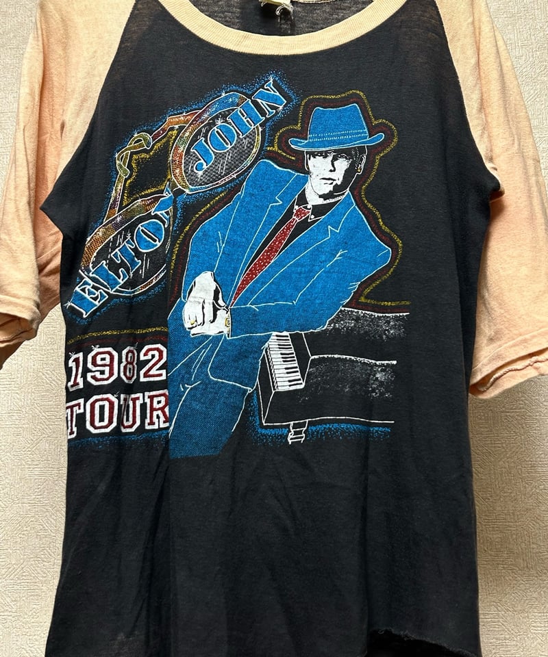 80,s U.S.A.製希少プリントレアヴィンテージラグランバンTee〉80年代