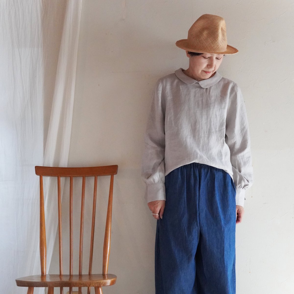 Ouest a' oent ルミノア ⿻ リネン 2wey ブラウス 丸襟 春夏 Ouest a' oent ルミノア ⿻ リネン 2wey ブラウス 丸襟 春夏