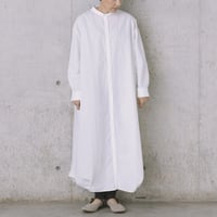 ちび襟ワンピース［綿麻］ロング白