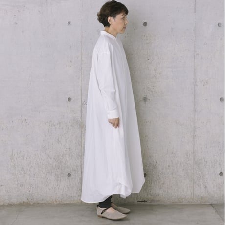 ちび襟ワンピース［綿麻］ロング白