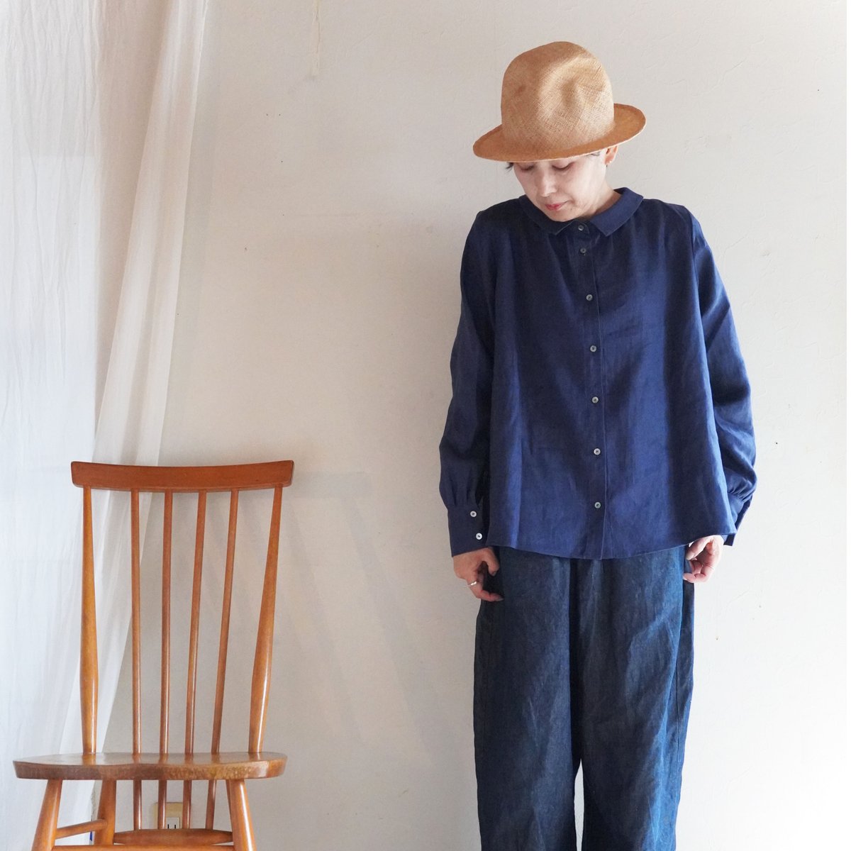【美品】ロロピアーナ リネン100% ブラウス XLサイズ ライトブルー 半袖 レディス シャツ＆トップス | Loro Piana