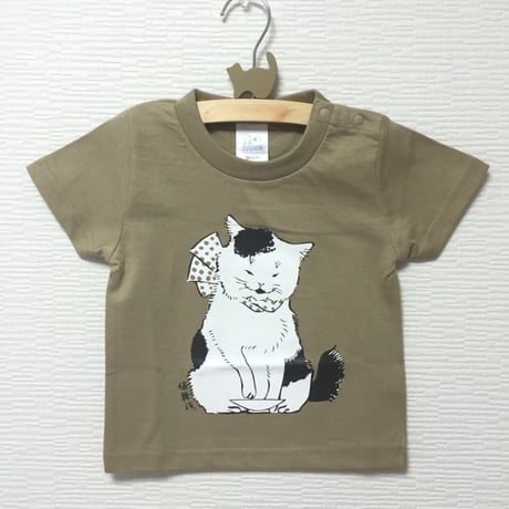 猫舞伎キッズTシャツ　カーキ