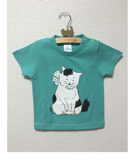 猫舞伎キッズTシャツ　ミントグリーン
