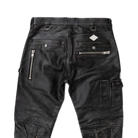 x blackmeans DISTRESSED LEATHER ZIP TROUSERS