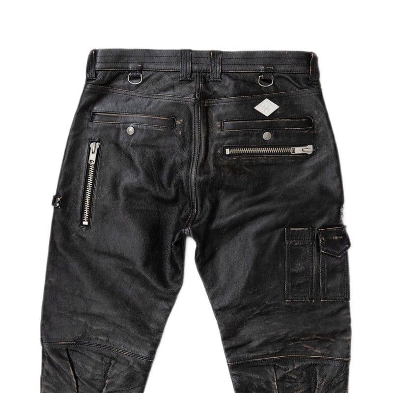 x blackmeans DISTRESSED LEATHER ZIP TROUSERS |