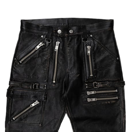x blackmeans DISTRESSED LEATHER ZIP TROUSERS