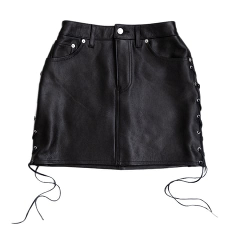 SIDE LACEUP LEATHER MINI SKIRT