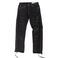 x blackmeans DISTRESSED LEATHER ZIP TROUSERS |