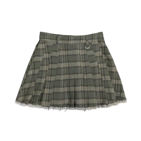 LACE HEM PLEATED CHECK MINI SKIRT