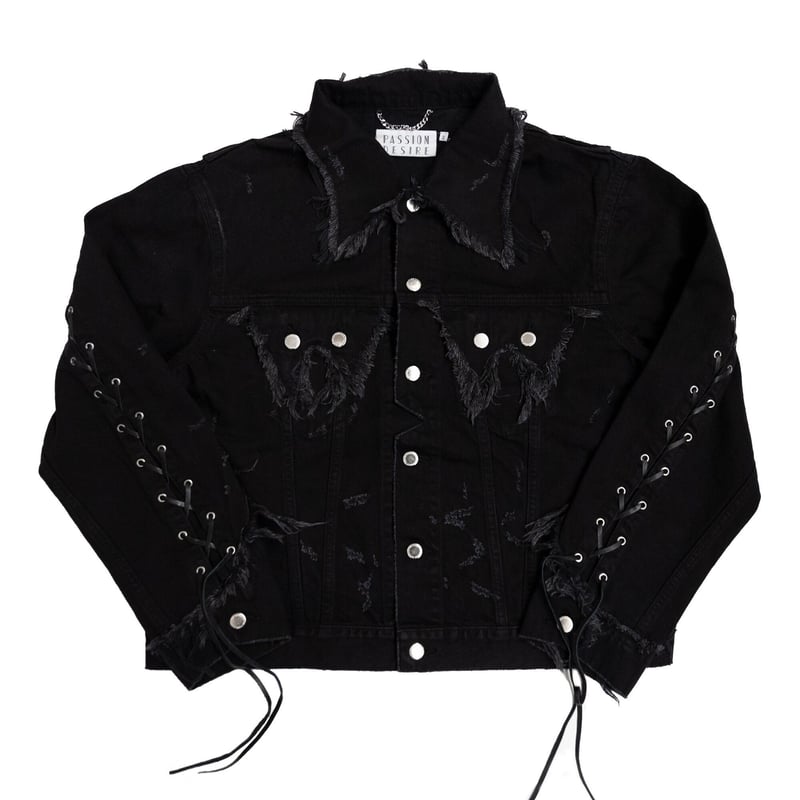 LACEUP SLEEVE DISTRESSED JEAN JKT(BK) | el cond LACEUP SLEEVE DISTRESSED JEAN JKT(BK) | el cond