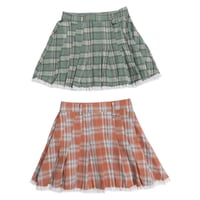 LACE HEM PLEATED CHECK MINI SKIRT
