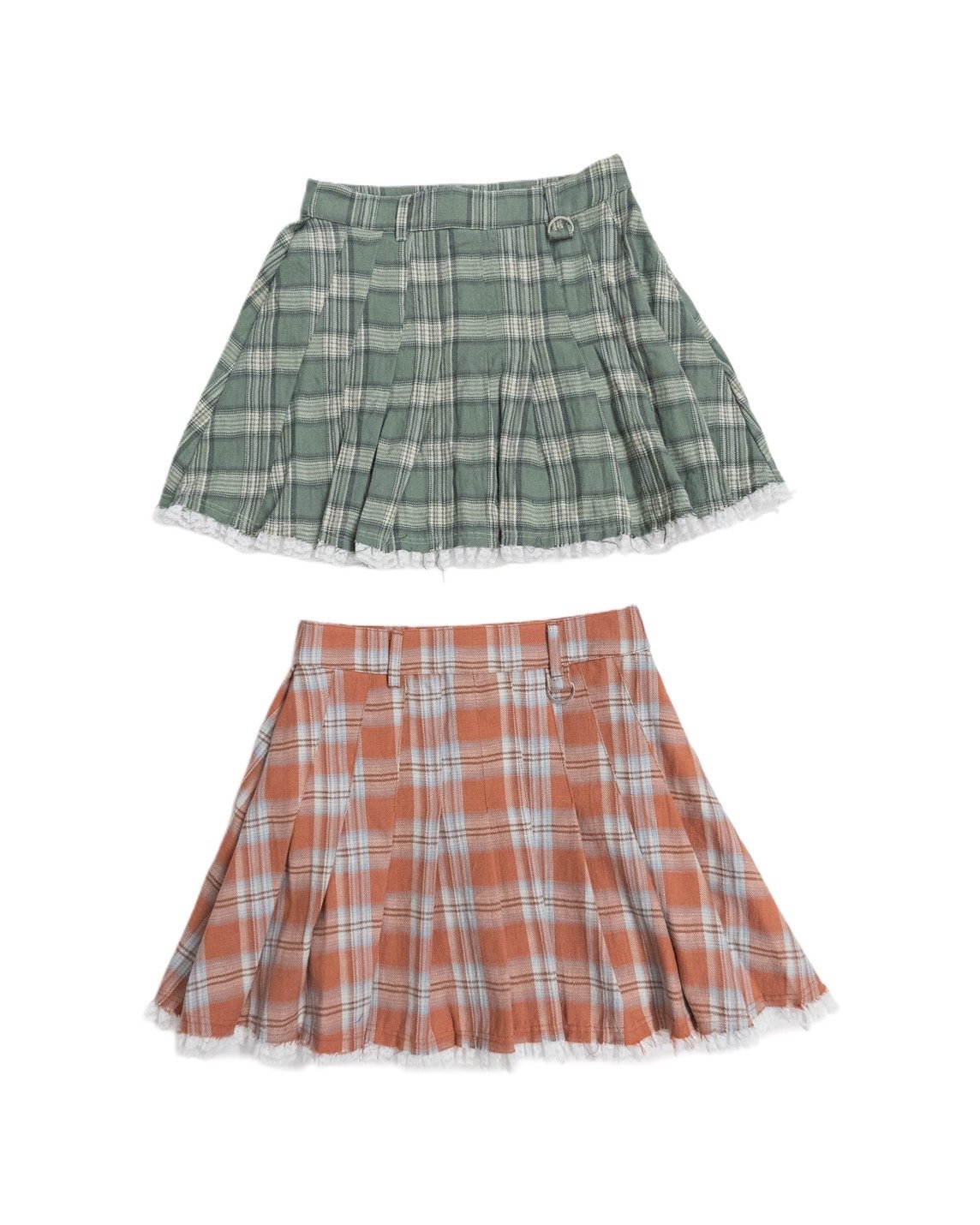 LACE HEM PLEATED CHECK MINI SKIRT | el conducto