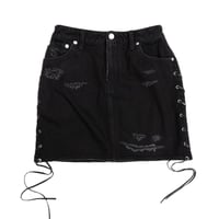 LACEUP DISTRESSED JEAN MINI SKIRT(BK)