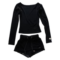 VELOURS ONE-SHOULDER TOP&TRACK SHORTS JERSEY SUIT