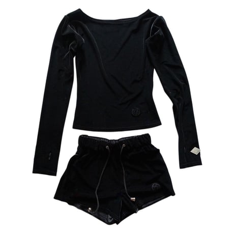 VELOURS ONE-SHOULDER TOP&TRACK SHORTS JERSEY SUIT