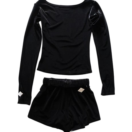 VELOURS ONE-SHOULDER TOP&TRACK SHORTS JERSEY SUIT