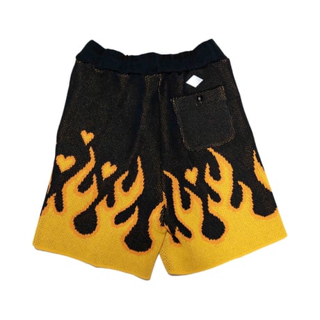 COTTON KNIT FLAME PATTERN SHORTS