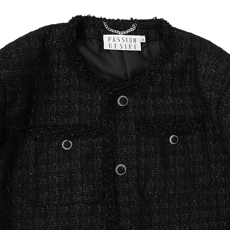 MIXED TWEED BONDAGE NO COLLAR JKT(BK) | el cond