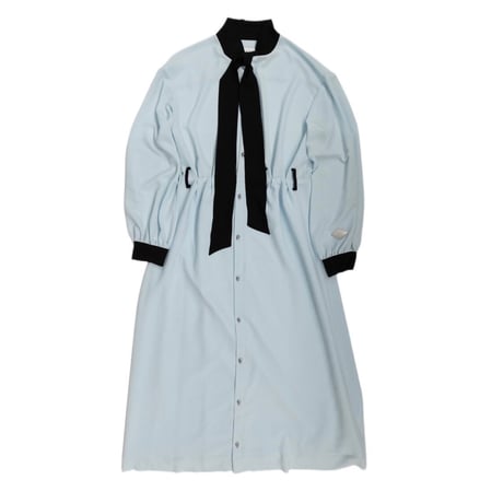 CHIFFON 2TONE BOW-TIE SHIRT ONEPIECE(MINT)