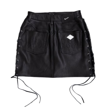 SIDE LACEUP LEATHER MINI SKIRT