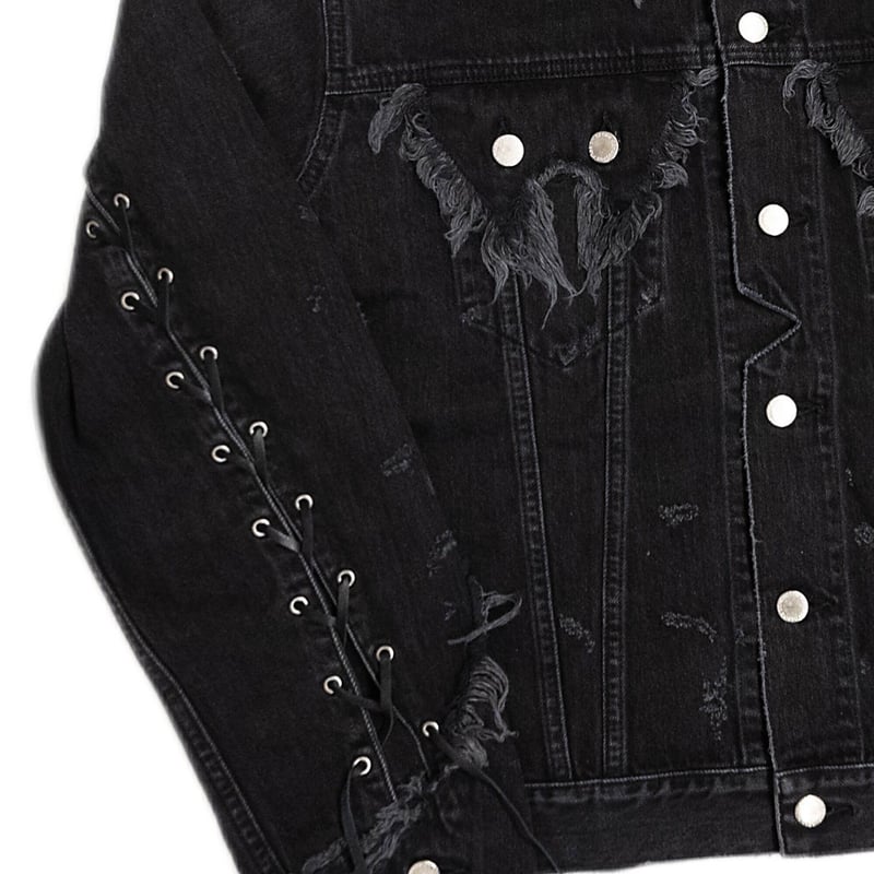 LACEUP SLEEVE DISTRESSED JEAN JKT(GRAY) | el co LACEUP SLEEVE DISTRESSED JEAN JKT(GRAY) | el co