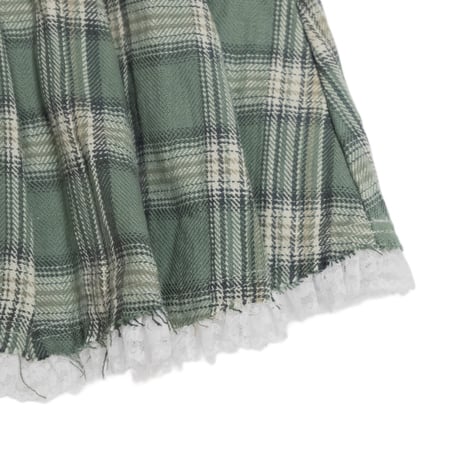 LACE HEM PLEATED CHECK MINI SKIRT