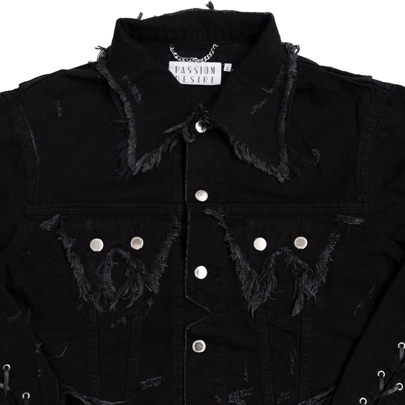 LACEUP SLEEVE DISTRESSED JEAN JKT(BK) | el cond LACEUP SLEEVE DISTRESSED JEAN JKT(BK) | el cond