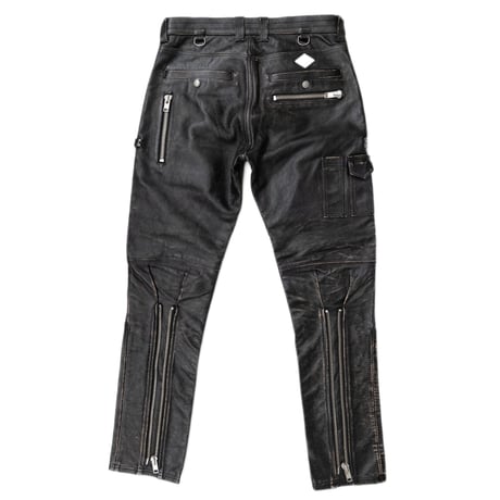 x blackmeans DISTRESSED LEATHER ZIP TROUSERS