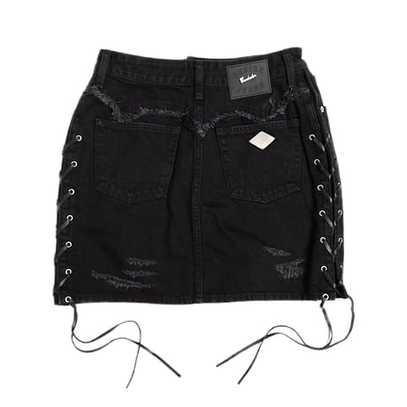 LACEUP DISTRESSED JEAN MINI SKIRT(BK)