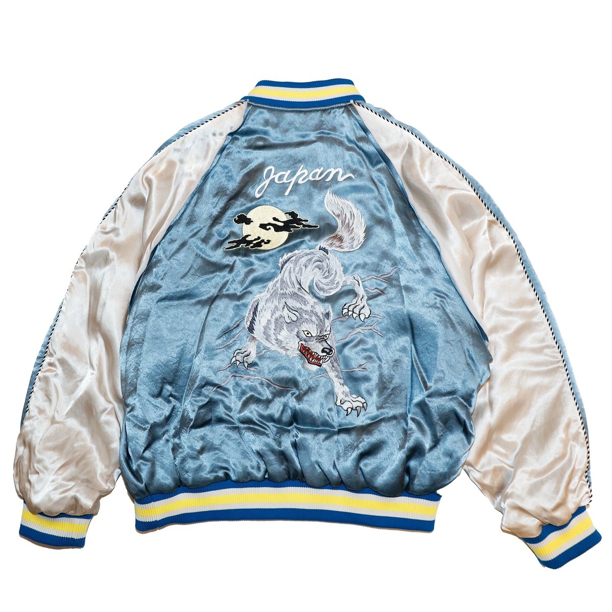 WOLF EMBROIDERED SOURVENIR JKT (BLU) | el condu WOLF EMBROIDERED SOURVENIR JKT (BLU) | el condu