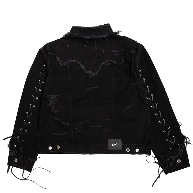 LACEUP SLEEVE DISTRESSED JEAN JKT(BK) | el cond LACEUP SLEEVE DISTRESSED JEAN JKT(BK) | el cond