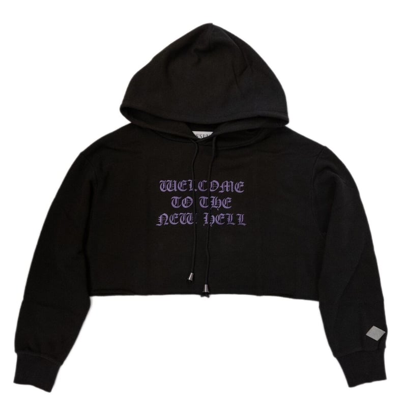 GLITTER PRINT CROPPED HOODED SWEATER 