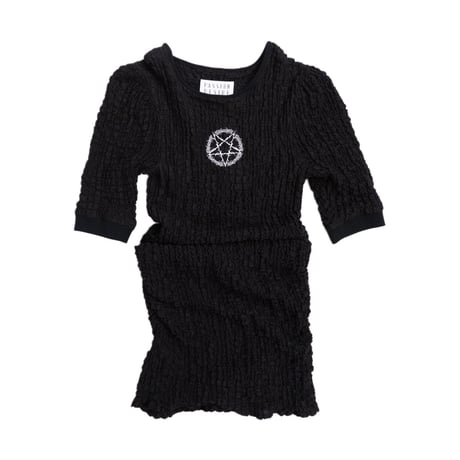 PUFF SHOULDER BUMPY SHORT SLEEVE DRESS