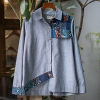 リネンコットン パッチワークストライプシャツ