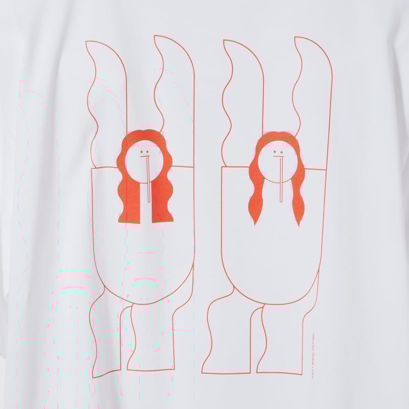 熱波うける人バックプリントTシャツ ホワイト/サーモンピンク