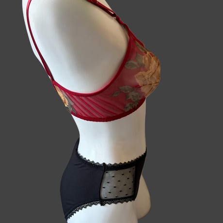 Fまで対応red×yellow rose lace bralette【K-0012】