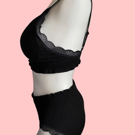 relaxed rib bralette set black【A-0729-BK】