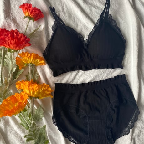 relaxed rib bralette set black【A-0729-BK】