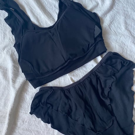 S・M・Lsize relax room bra×shorts set black【A-0874-BK】