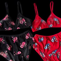 Fまで対応red×blue flowers lace bralette set【K-0017】