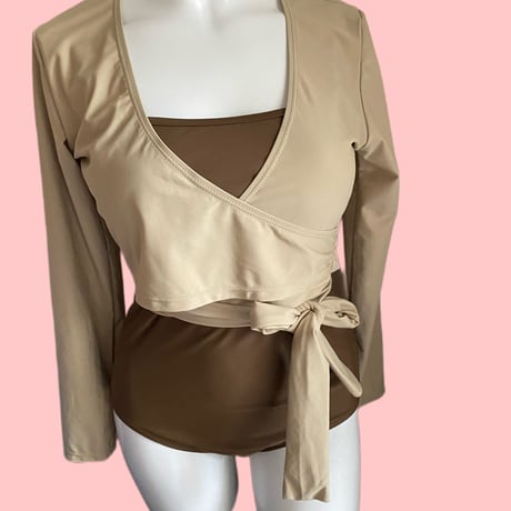 ボレロ付きswimwear beige× brown【 S-0014】